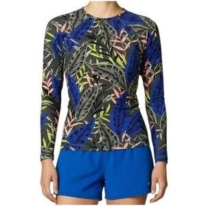 Athleta Rash Guard Womens Medium UPF 50+ Midnight Palm Long Sleeve Water Shirt